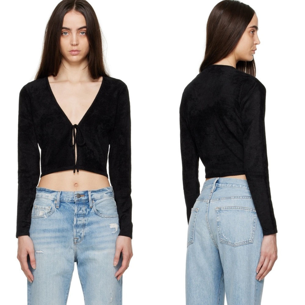 FRAME Velvet Tie Top Noir Black